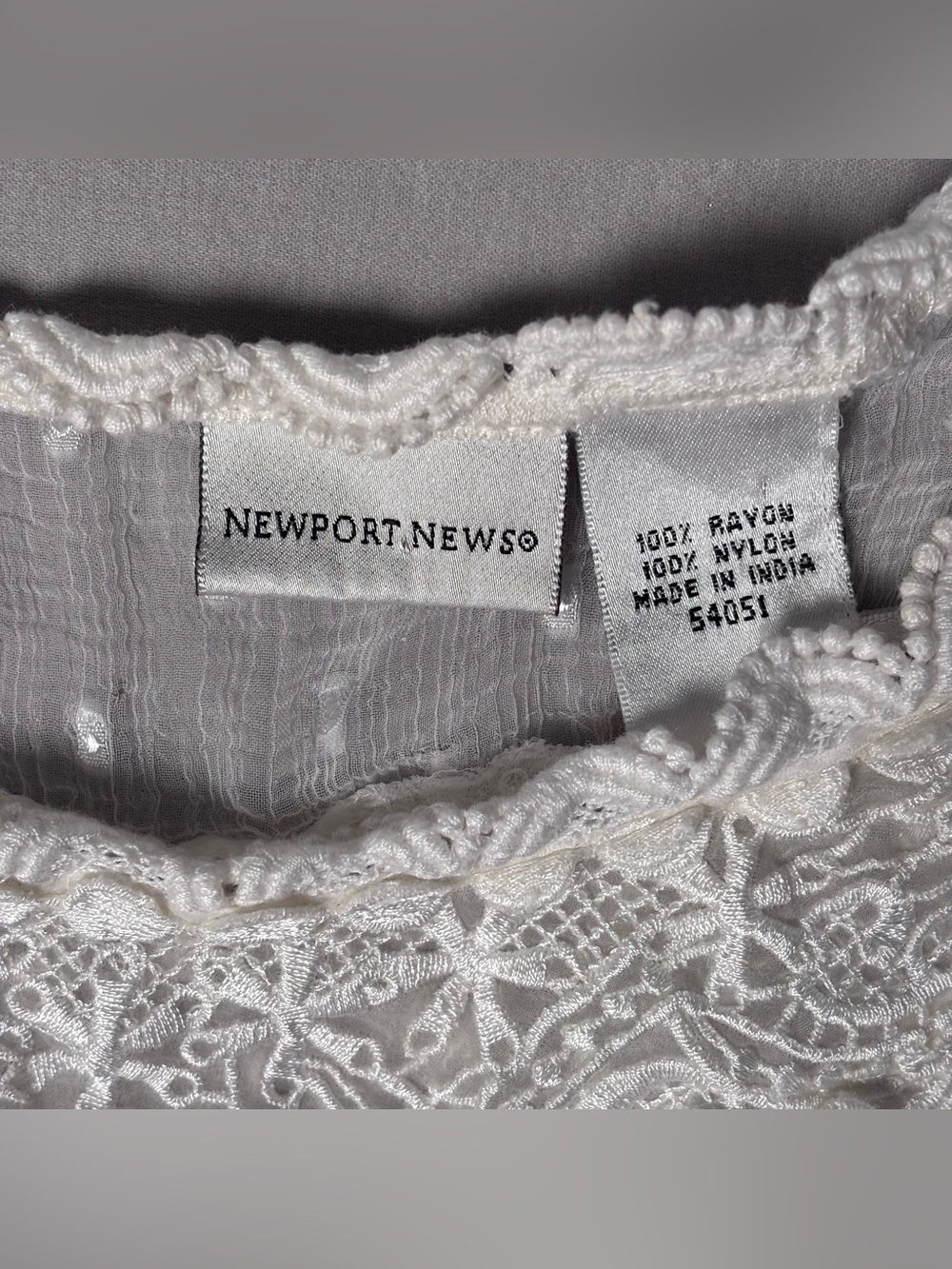 Newport News White Lace-Yoke Dot Sheer Blouse - Picture 2 of 11